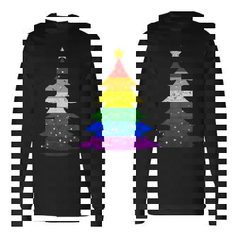 LGBTQ Pride Rainbow Flag Gay Christmas Tree X-Mas Long Sleeve T-Shirt - Monsterry