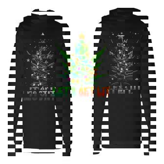 Lets Get Lit Christmas Marijuana Leaf Cannabis Weed Long Sleeve T-Shirt | Seseable UK