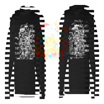 Merry Christmas Baby Cats Presents Snowflake Santa Claus Long Sleeve T-Shirt | Mazezy