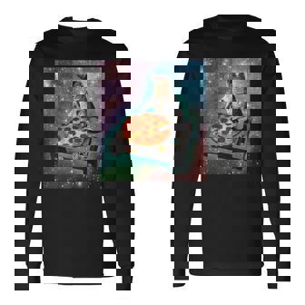 Outer Space Galaxy Universe Cat Pizza DJ Cute Cosmic Long Sleeve T-Shirt - Monsterry