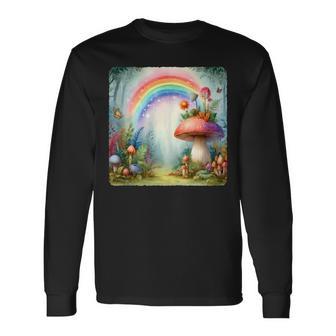 Rainbow Sprouting From Large Mushroom In Forest Magical Tank Top Long Sleeve T-Shirt - Monsterry