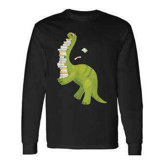 Reading Dinosaur Literature Read Books Lover Reader Long Sleeve T-Shirt - Monsterry