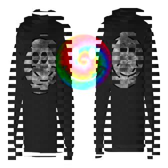 Retro 70s Smile Face Trendy Tie Dye Cute Happy Smile Face Long Sleeve T-Shirt - Monsterry