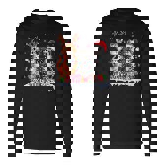 Santa Cat Christmas Light Gorgeous Reindeer Pajama Cat Lover Long Sleeve T-Shirt - Thegiftio UK
