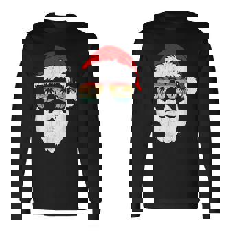 Santa Face Retro Sunglasses Hawaiian Christmas Xmas Tropical Long Sleeve T-Shirt - Monsterry