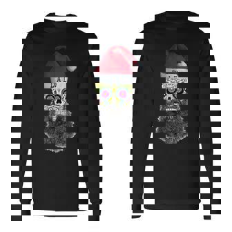 Santa Hat Skull Dad With Manly Beard Style 2 Long Sleeve T-Shirt - Monsterry