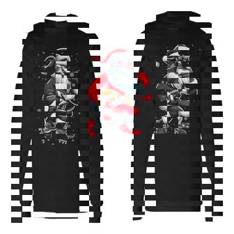 Santa Playing Football Boys Christmas Football Players Long Sleeve T-Shirt - Thegiftio