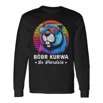 Synthwave Polish Bobr Meme Bober Kurwa Ja Pierdole Bòbr Langarmshirts - Geschenkecke