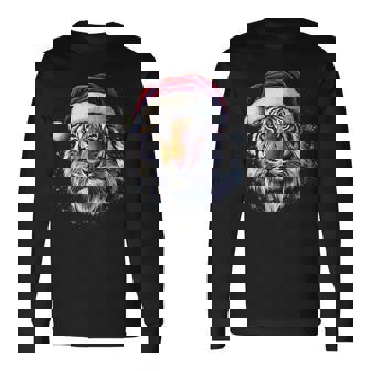 Tiger Santa Hat Zookeeper Tiger Lover Christmas Pajama Long Sleeve T-Shirt | Mazezy