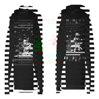 Ugly Christmas Tree Lights Santa Riding Great Pyrenees Dog Long Sleeve T-Shirt - Monsterry
