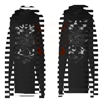 Witch Aesthetic Moon Phases Cosmic Stars Crystals & Snakes Long Sleeve T-Shirt - Monsterry