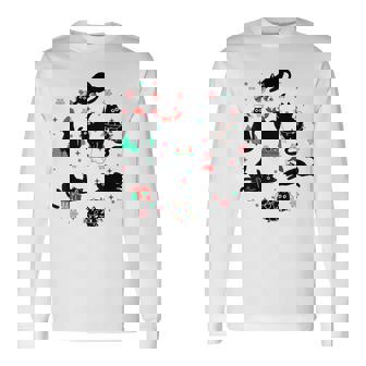 Christmas Black Cats Meowy Merry Christmas Cat Lovers Long Sleeve T-Shirt - Thegiftio