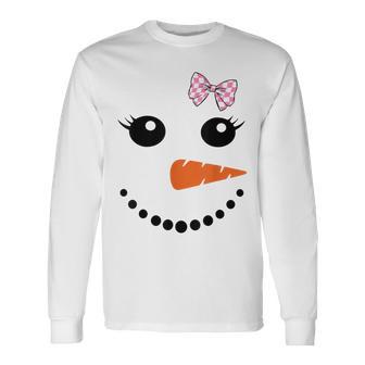 Cute Snowman Coquette Bow Christmas Snowgirl Costume Long Sleeve T-Shirt - Thegiftio UK