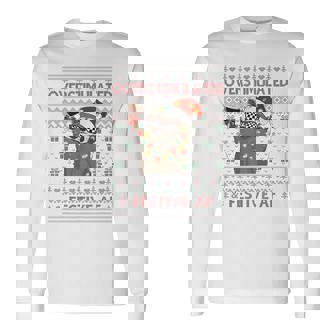 Overstimulated & Festive Af Raccoon Christmas Long Sleeve T-Shirt - Seseable