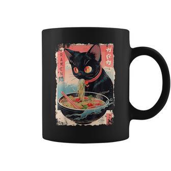 Cat Eating Ramen Noodles Japanese Graphic Anime Coffee Mug - Monsterry
