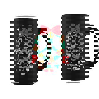 Christmas Peace Wreath Candy Canes Bows Gingerbread Reindeer Graphic Print Coffee Mug - Monsterry