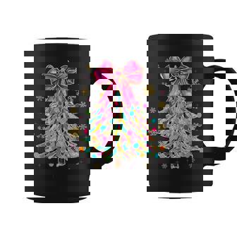 Colorful Christmas Tree Pink Coquette Bow Christmas Ornament Coffee Mug - Monsterry