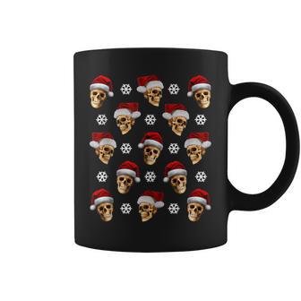 Creepy Anti Christmas Skulls With Santa Hats And Snow Flakes Tank Top Graphic Print Coffee Mug - Monsterry