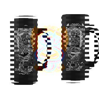 Demon Dragon Snake With Flames Tattoo Style Tank Top Graphic Print Coffee Mug - Monsterry