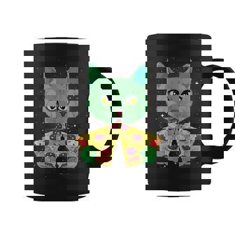 Galaxy Cat Pizza Slice Space Universe Trippy Cosmic Graphic Print Coffee Mug - Monsterry