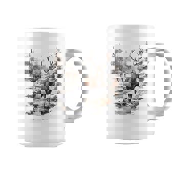 Retro Deer Wilderness Scene Buck And Doe Deer Coffee Mug - Thegiftio