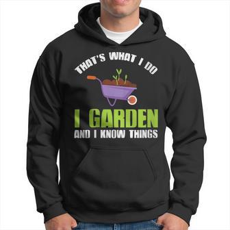 Damen Das Ist Was Ich Im Garten Mache Und Ich Weiß Dinge Mit-Ausschnitt Kapuzenpullover - Geschenkecke