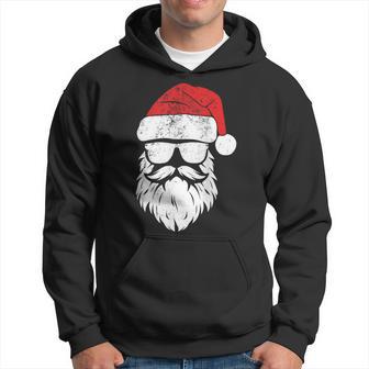 Hipster Santa Face With Hat Beard & Glasses Christmas Hoodie - Thegiftio
