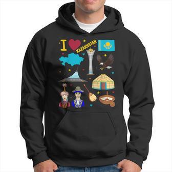 I Love Kazakhstan Hand Drawn Kazakh Landmarks Flag And Map Kapuzenpullover - Geschenkecke