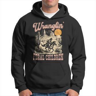 Retro Wranglin' Feral Children Raccoon 90S Western Hoodie - Thegiftio UK