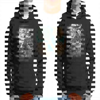Three Raccoons Howling At Moon Weird Cursed Meme Hoodie - Thegiftio UK