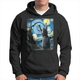 Van Gogh Starry Night Style Artistic Russian Blue Cat Hoodie - Thegiftio UK
