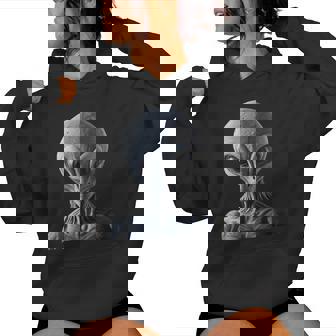 Grey Alien On The Moon Surface Portrait Cool Fun Women's Hoodie - Monsterry