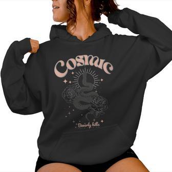 Mystical Cosmic Snake And Flowers Graphic Women's Hoodie - Monsterry