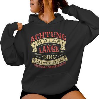 Women's Achtung Es Ist Ein Lange Ding Last Name Plate With-Neck S Kapuzenpullover für Damen - Geschenkecke