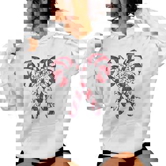 Retro Coquette Bow Candy Cane Christmas Season Girl Women Hoodie | Mazezy