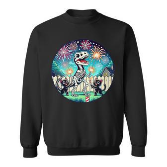 4th Of July Skeleton Dino And Cats Fireworks Tank Top Sweatshirt - Monsterry