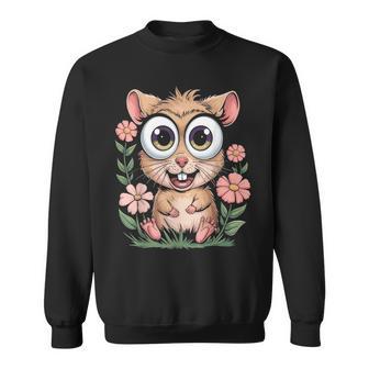 Adorable Hamster With Flowers Cute Cartoon Animal Sweatshirt - Monsterry