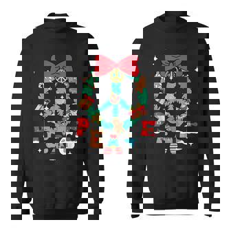 Christmas Peace Wreath Candy Canes Bows Gingerbread Reindeer Sweatshirt - Monsterry