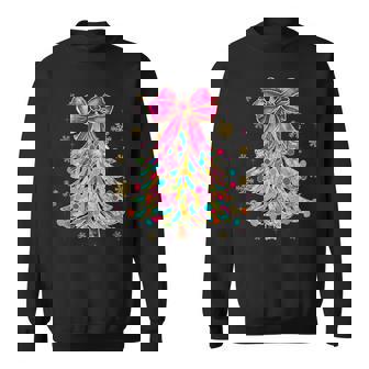 Colorful Christmas Tree Pink Coquette Bow Christmas Ornament Sweatshirt - Monsterry