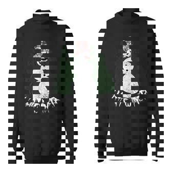 Creepy Snowman Happy About Cold Winter I Hate Winter Sweatshirt - Monsterry
