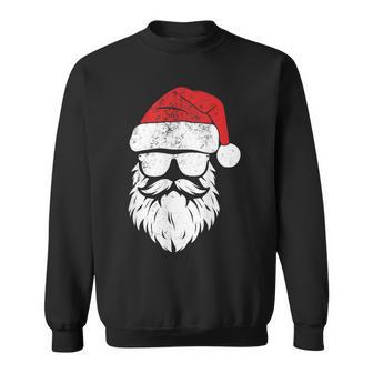 Hipster Santa Face With Hat Beard & Glasses Christmas Sweatshirt - Thegiftio UK