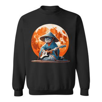 Japanese Samurai Cat With Electric Guitar Kimono Cat Guitar Sweatshirt - Thegiftio UK