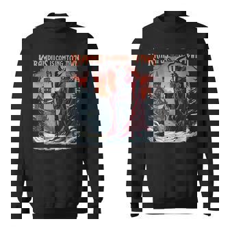 Krampus Is Coming To Town Christmas Xmas Horror Graphic Sweatshirt - Thegiftio UK