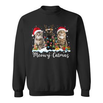 Meowy Catmas Cat Christmas Lights Xmas Pajamas Cat Lover Sweatshirt - Monsterry