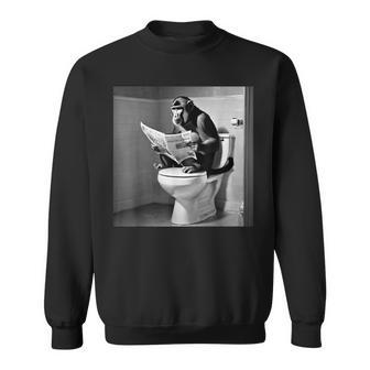 Monkey Sitting On The Toilet Reading Newspaper Monkey Sweatshirt - Thegiftio UK