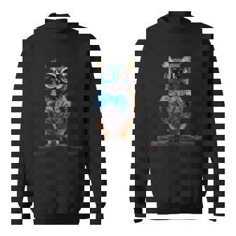 Owl Dynamic Pose Sunny Magical Forest Background Sweatshirt - Monsterry