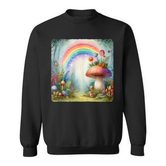Rainbow Sprouting From Large Mushroom In Forest Magical Tank Top Sweatshirt - Monsterry