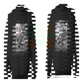 Three Raccoons Howling At Moon Weird Cursed Meme Sweatshirt - Thegiftio