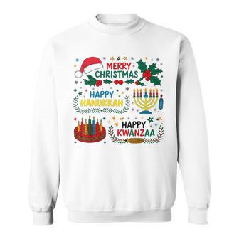Merry Christmas Happy Hanukkah And Happy Kwanzaa Sweatshirt - Thegiftio UK
