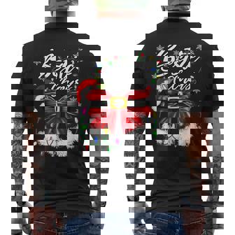 Bestie Claus Couples Santa Hat Candy Christmas Lights Pajama Men's Back Print T-Shirt - Monsterry